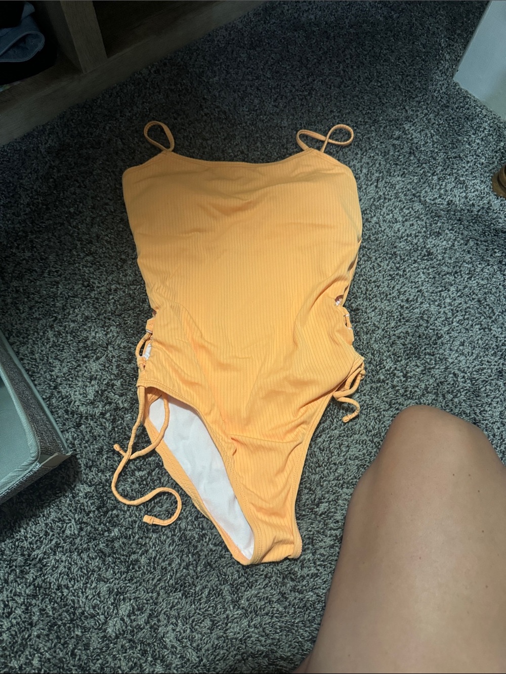 Decree Orange Ribbed One-Piece Swimsuit with Side Ties